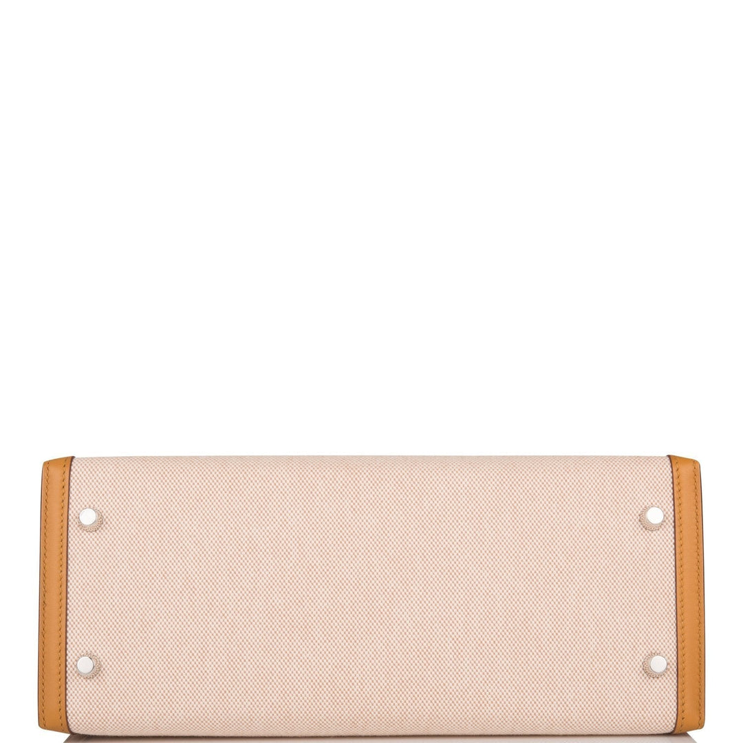 Hermes Kelly 28 Sellier Sesame Toile and Swift Palladium Hardware