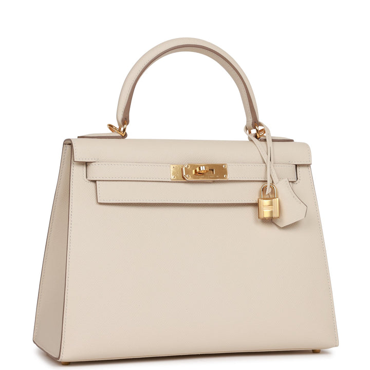 Hermes Kelly 28 Sellier Craie Epsom Gold Hardware