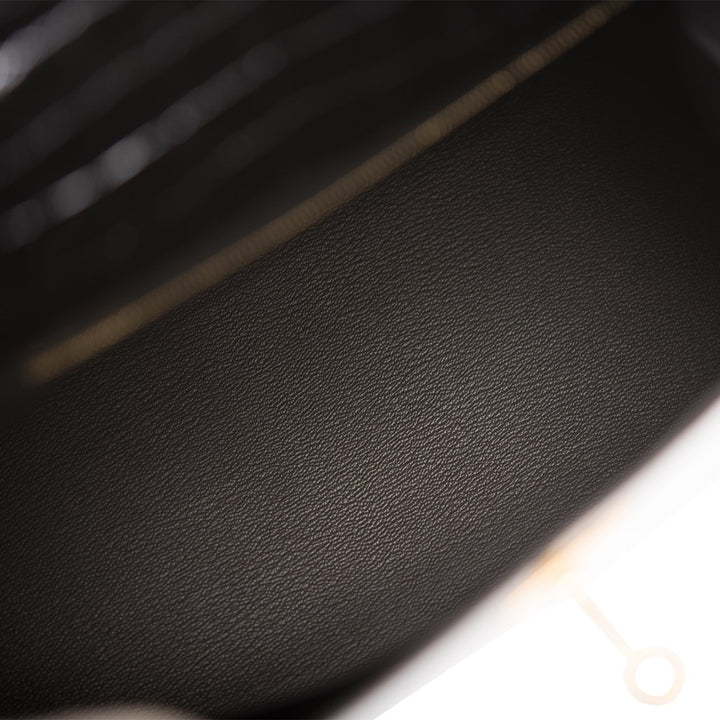 Hermes Kelly 28 Sellier Black Shiny Niloticus Crocodile Gold Hardware