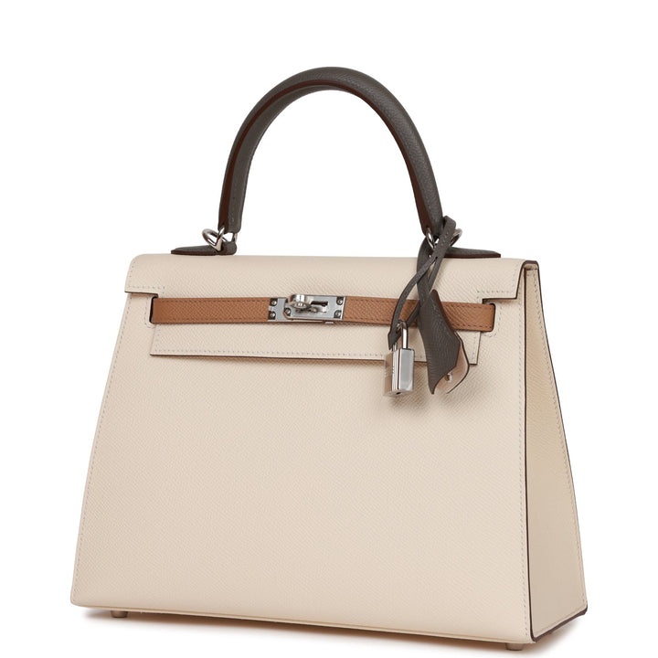 Hermes Kelly 25 Sellier Tri-Color Nata, Chai and Gris Meyer Epsom Palladium Hardware