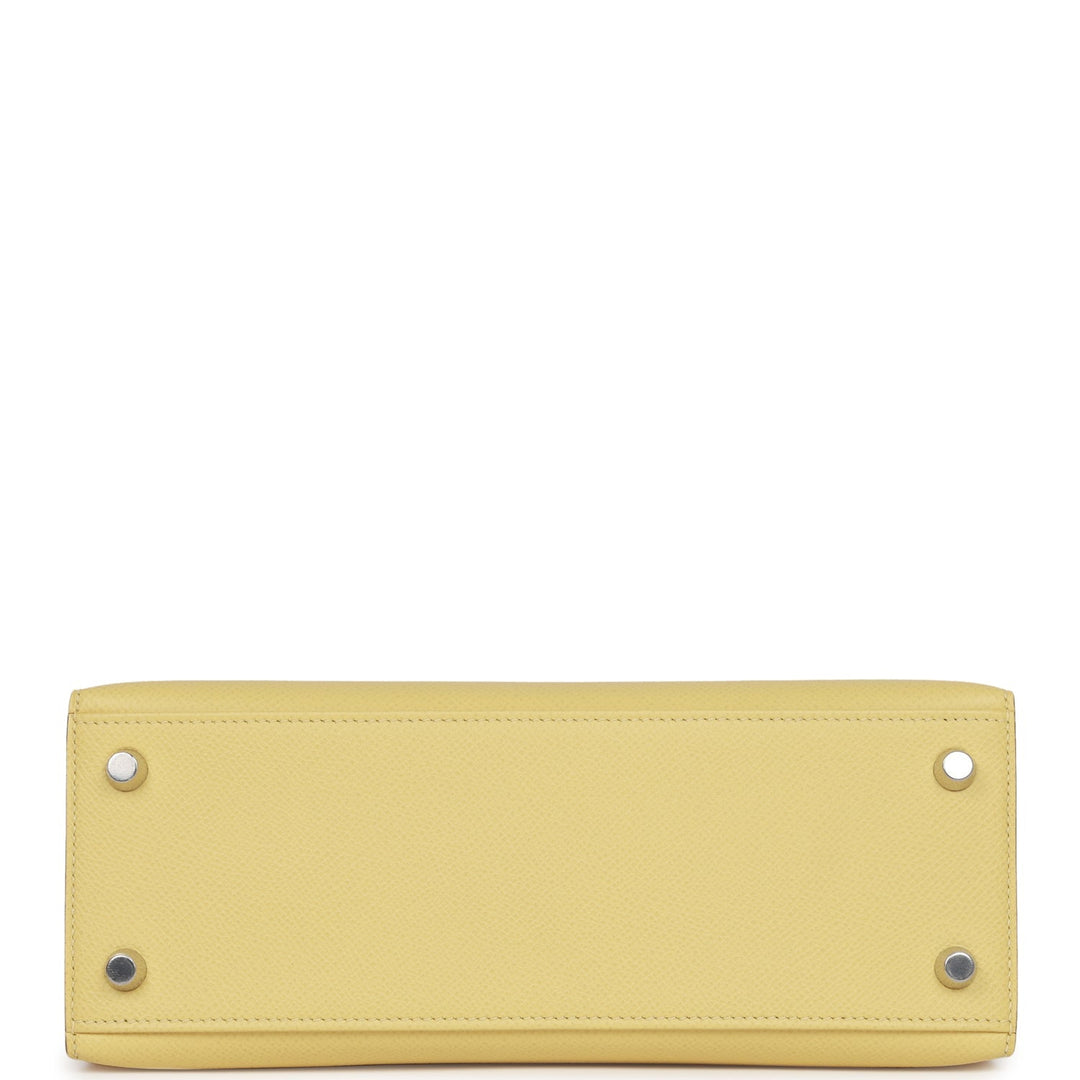 Hermes Kelly 25 Sellier Jaune Poussin Epsom Palladium Hardware