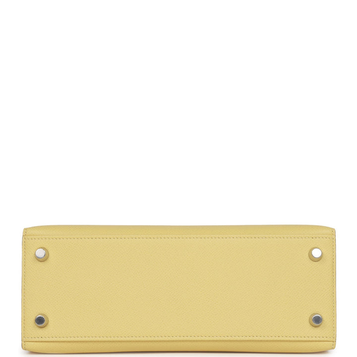 Hermes Kelly 25 Sellier Jaune Poussin Epsom Palladium Hardware