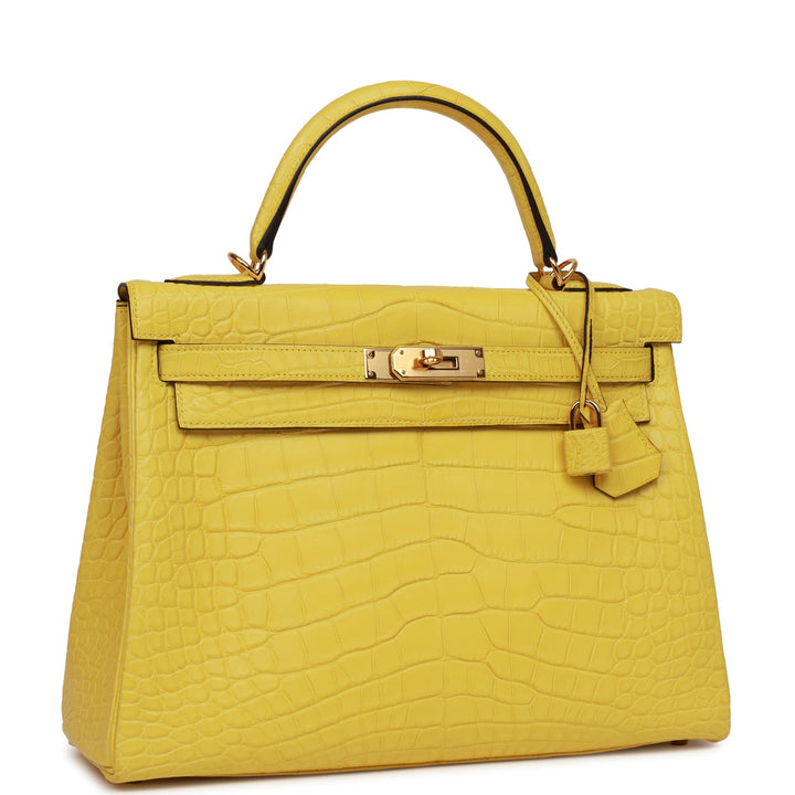 Top quality Hermes Special Order (HSS) Kelly Retourne 32 Mimosa Matte Alligator Gold Hardware