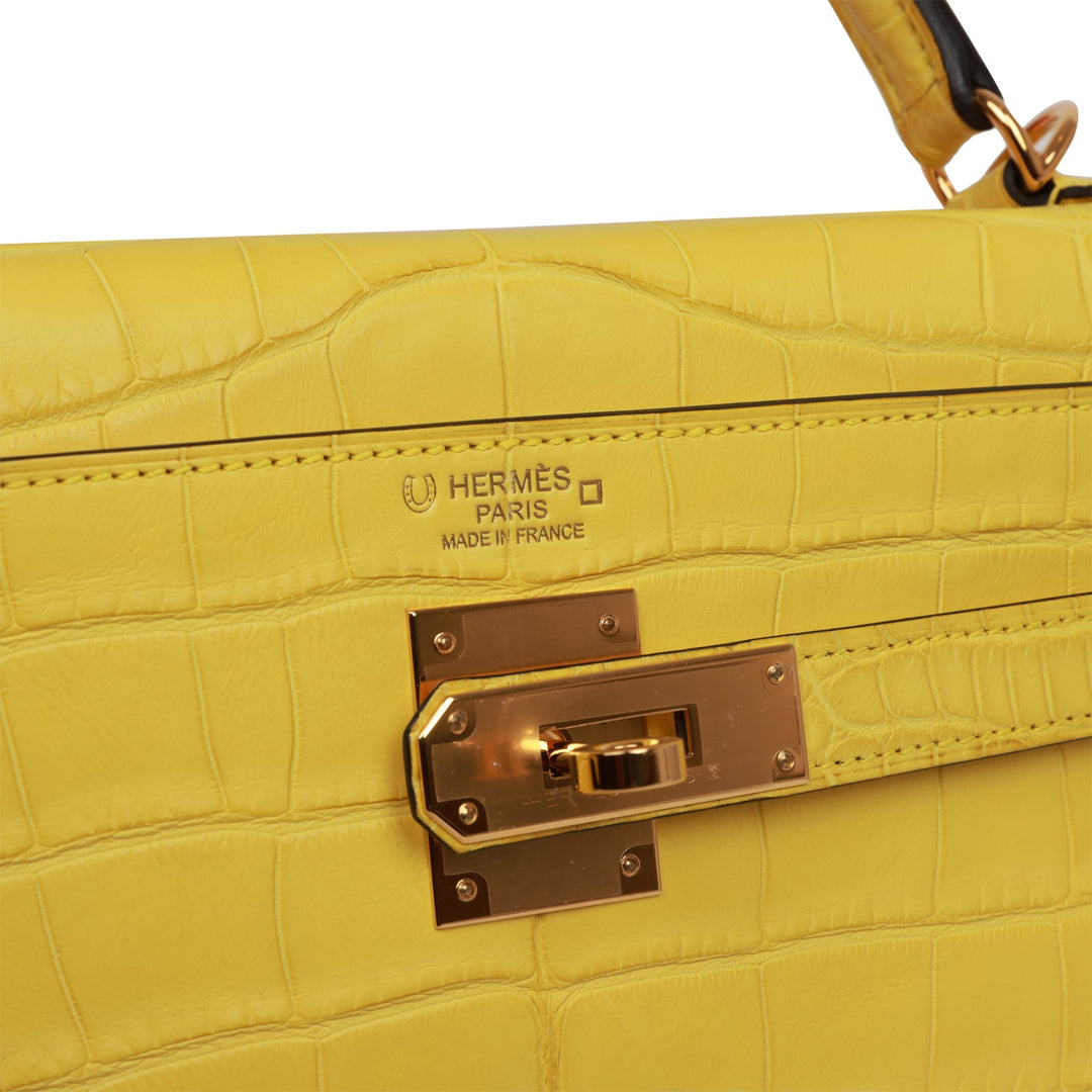 Top quality Hermes Special Order (HSS) Kelly Retourne 32 Mimosa Matte Alligator Gold Hardware