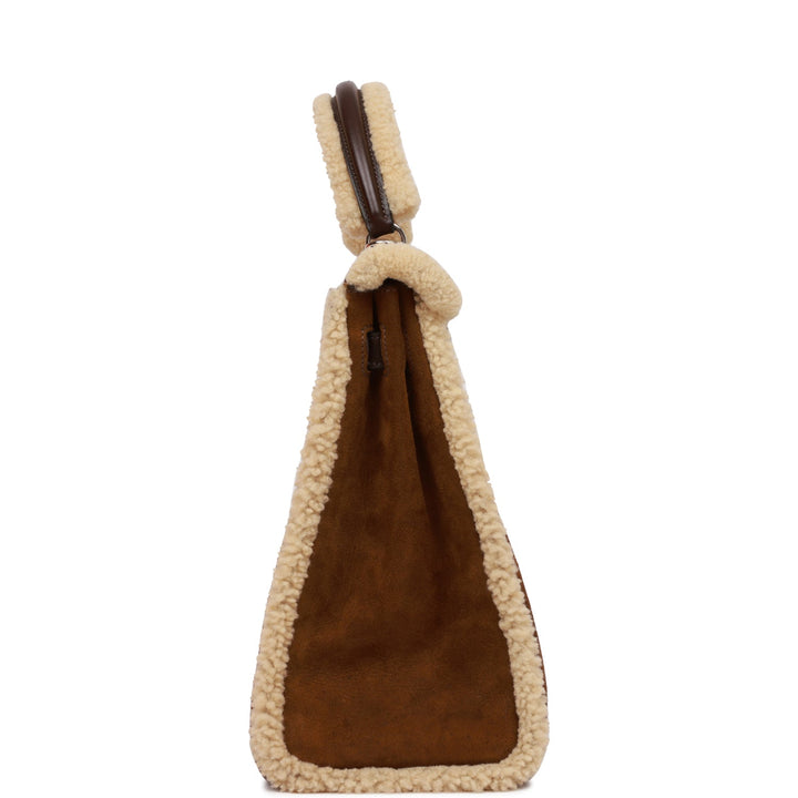 New Hermes Teddy Kelly 35 Shearling and Ebene Barenia Palladium Hardware