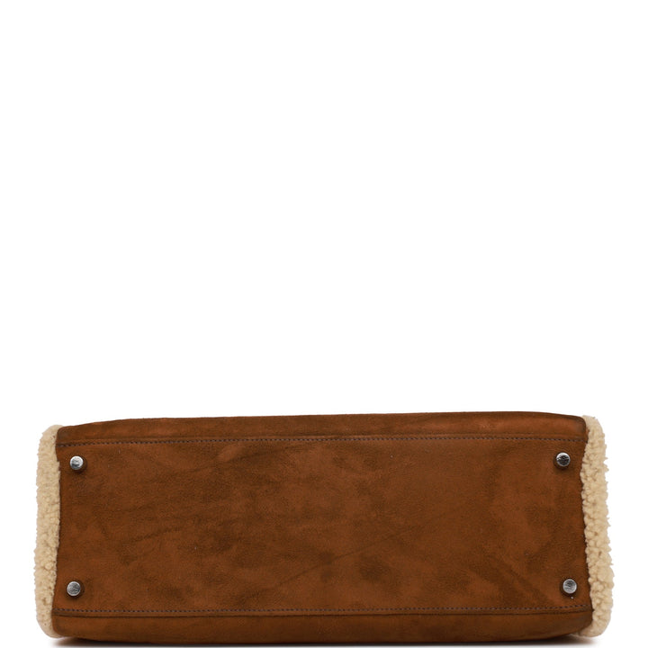 New Hermes Teddy Kelly 35 Shearling and Ebene Barenia Palladium Hardware