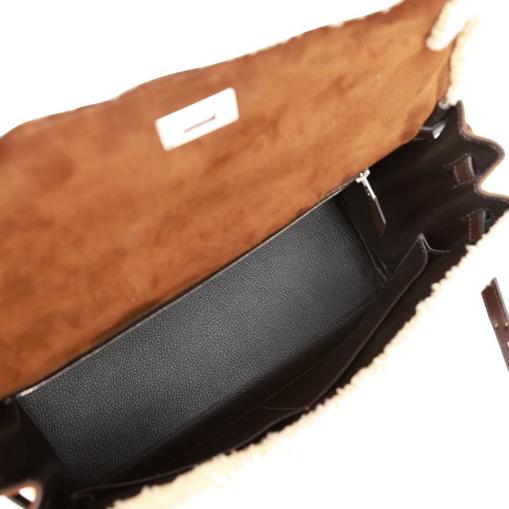 New Hermes Teddy Kelly 35 Shearling and Ebene Barenia Palladium Hardware