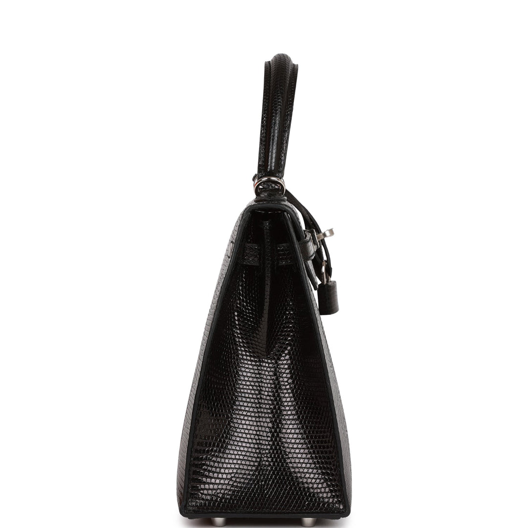 Hermes Kelly 25 Sellier Black Lizard Palladium Hardware