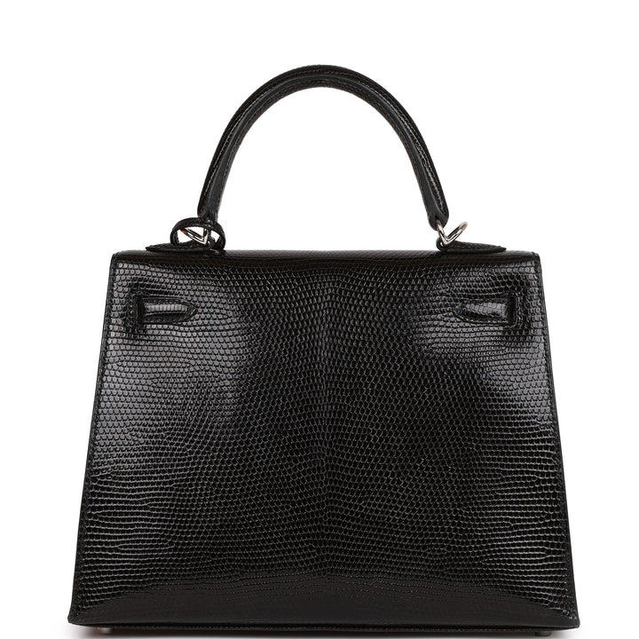 Hermes Kelly 25 Sellier Black Lizard Palladium Hardware