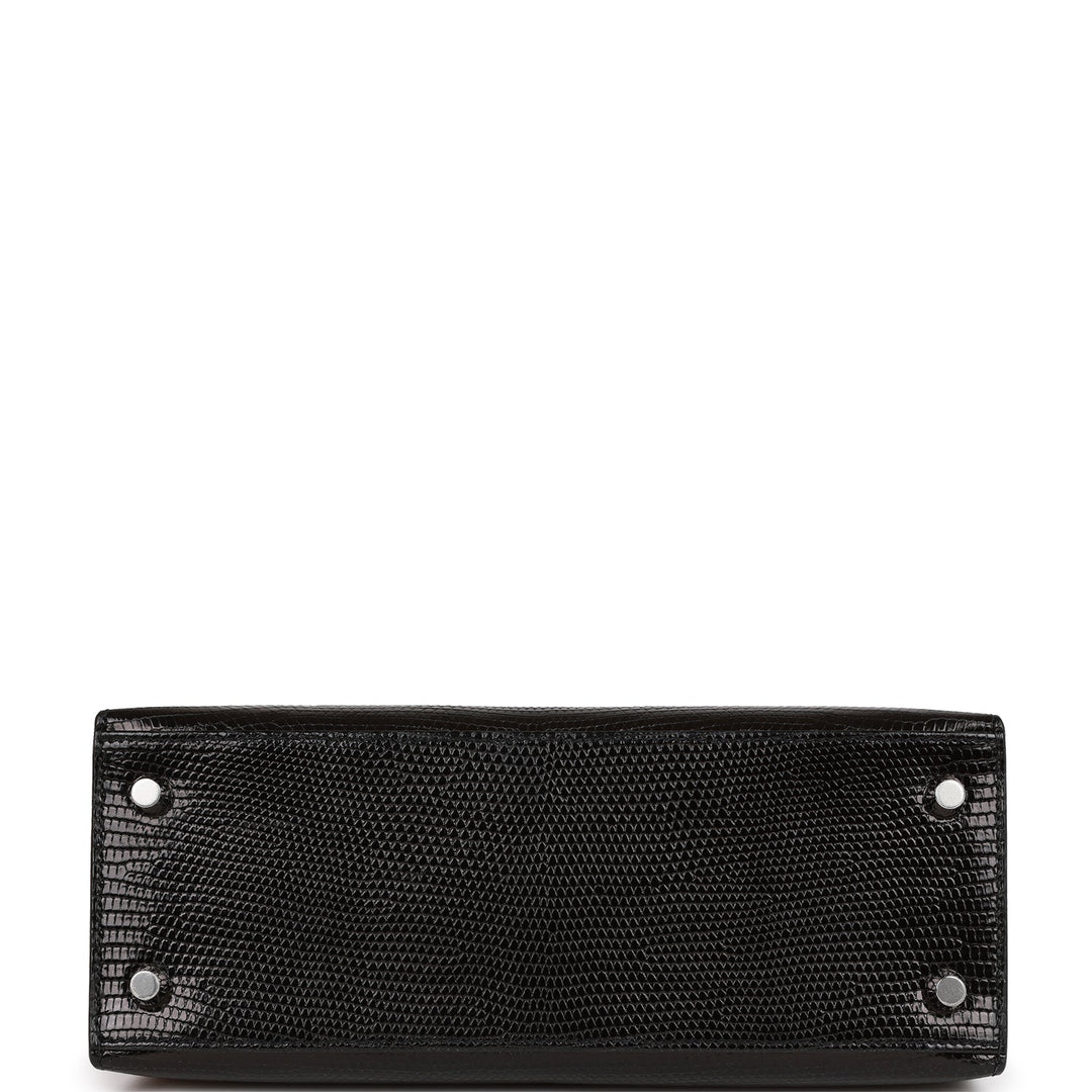 Hermes Kelly 25 Sellier Black Lizard Palladium Hardware