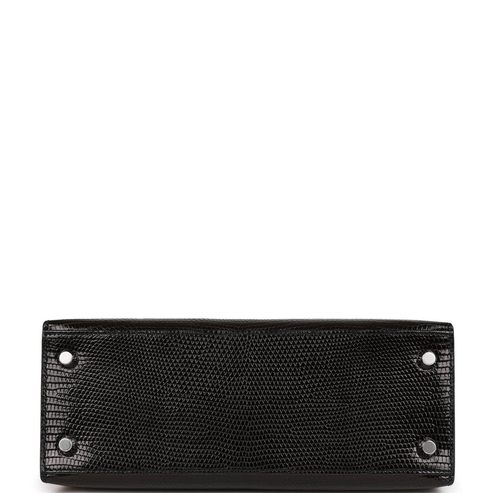 Hermes Kelly 25 Sellier Black Lizard Palladium Hardware