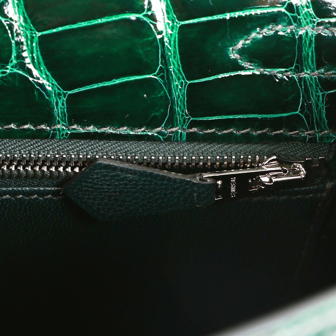 Hermes Kelly 25 Sellier Vert Fonce Shiny Alligator Palladium Hardware