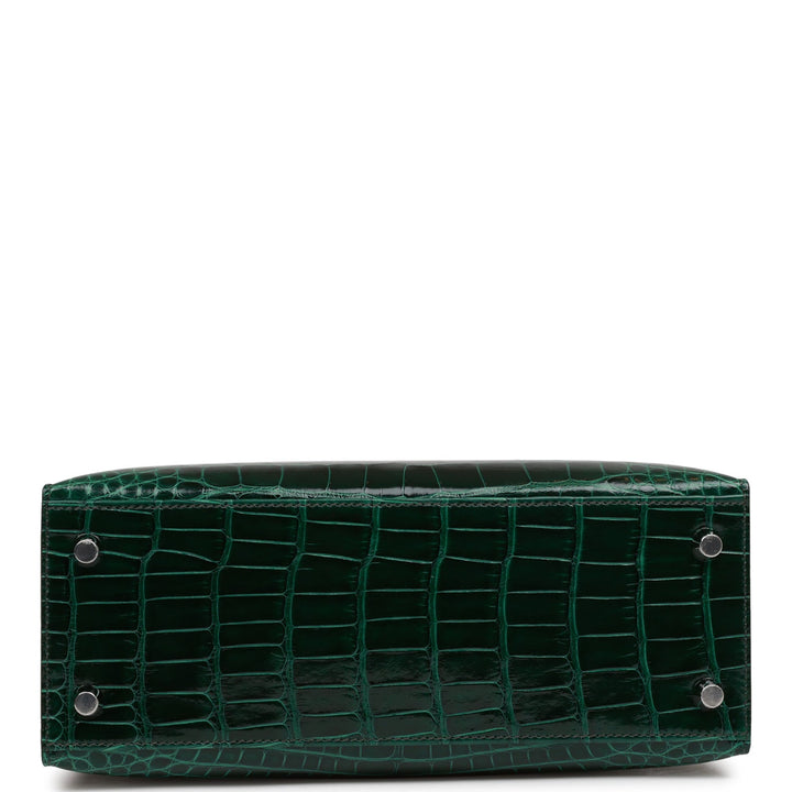 Hermes Kelly 25 Sellier Vert Fonce Shiny Alligator Palladium Hardware