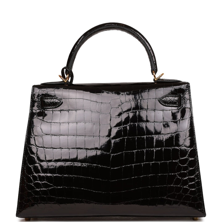 Top quality Hermes Kelly Sellier 28 Black Shiny Niloticus Crocodile Gold Hardware