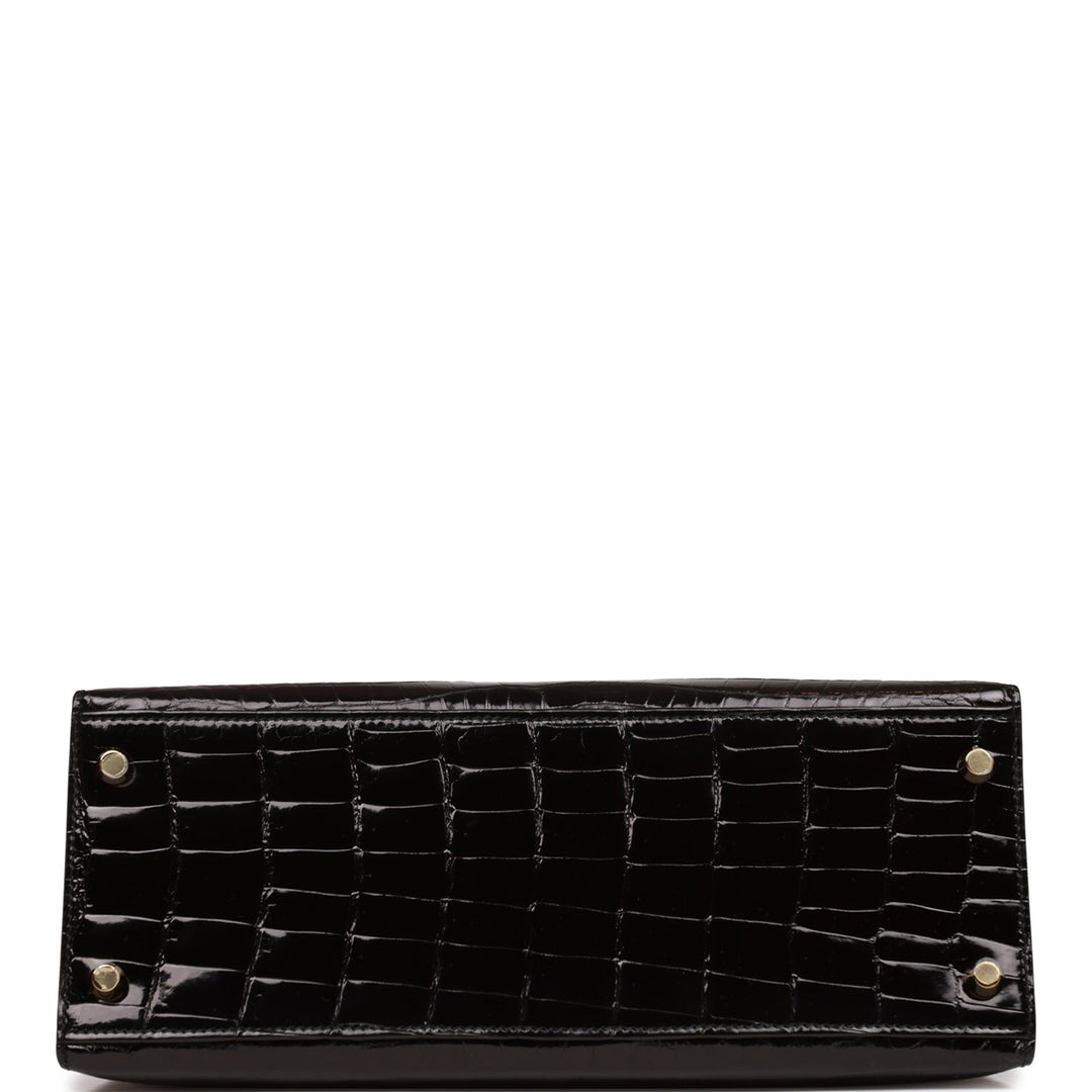 Top quality Hermes Kelly Sellier 28 Black Shiny Niloticus Crocodile Gold Hardware