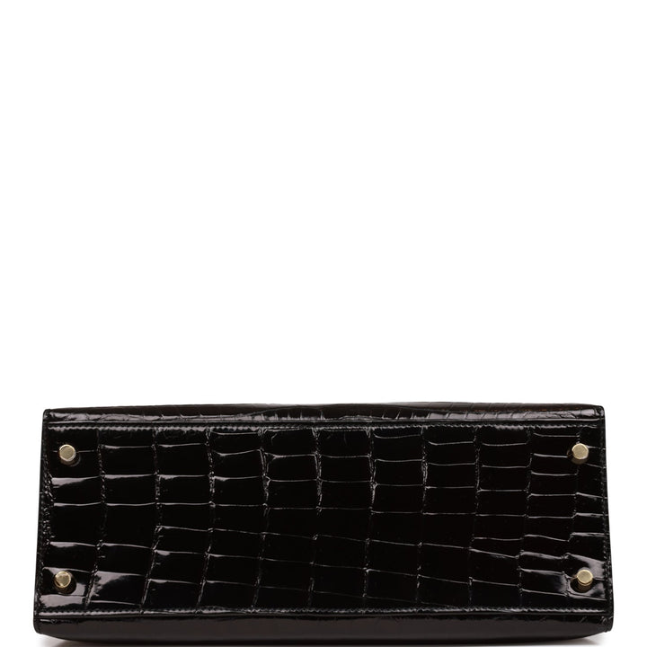 Top quality Hermes Kelly Sellier 28 Black Shiny Niloticus Crocodile Gold Hardware