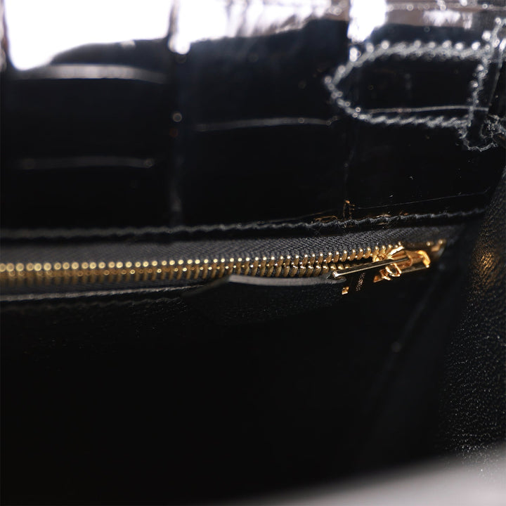 Top quality Hermes Kelly Sellier 28 Black Shiny Niloticus Crocodile Gold Hardware