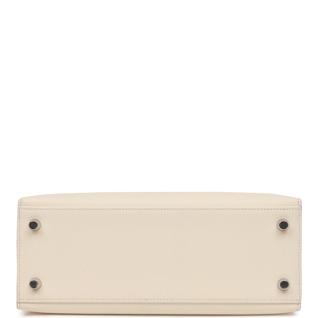 Hermes Kelly 25 Sellier Tri-Color Nata, Jaune Poussin and Sesame Epsom Palladium Hardware