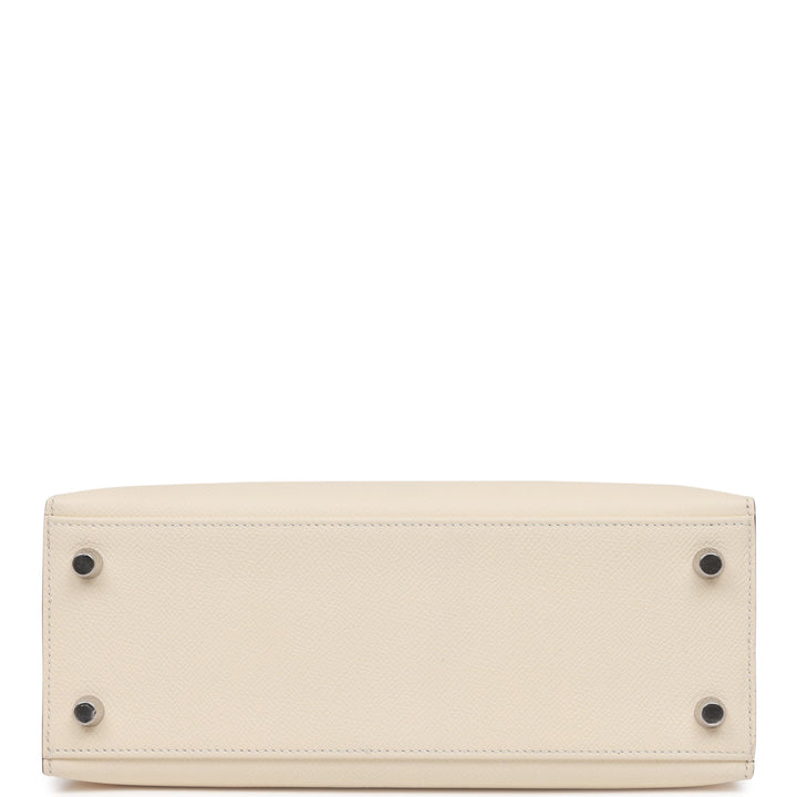 Hermes Kelly 25 Sellier Tri-Color Nata, Jaune Poussin and Sesame Epsom Palladium Hardware