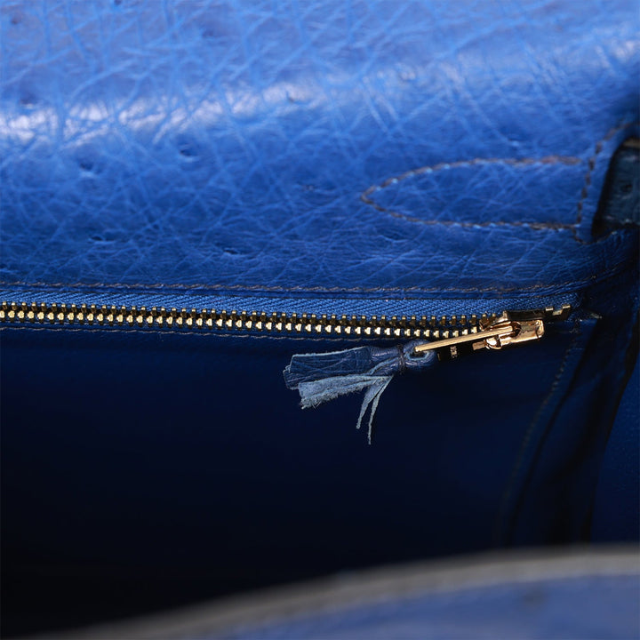Hermes Ghillies Kelly Retourne 32 Bleu Saphir, Bleu Iris and Bleu de Malte Ostrich Permabrass Hardware