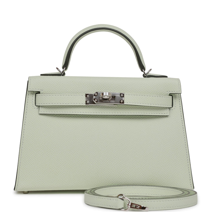 Top quality Hermes Kelly Sellier 20 Vert Fizz Epsom Palladium Hardware