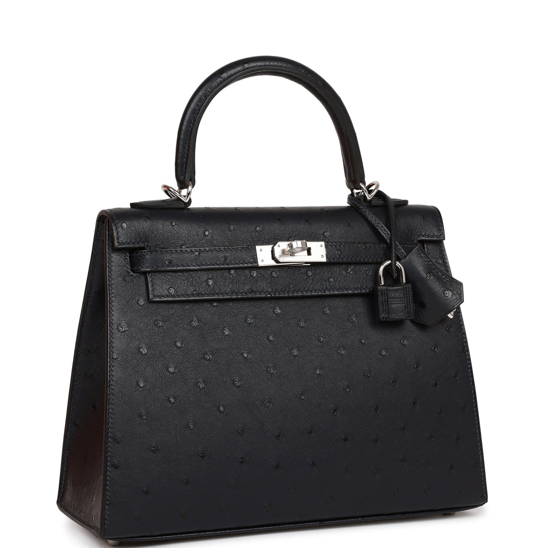 Hermes Kelly 25 Sellier Caban Ostrich Palladium Hardware