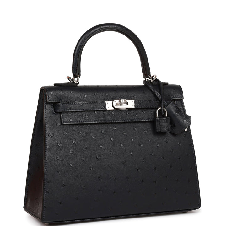 Hermes Kelly 25 Sellier Caban Ostrich Palladium Hardware