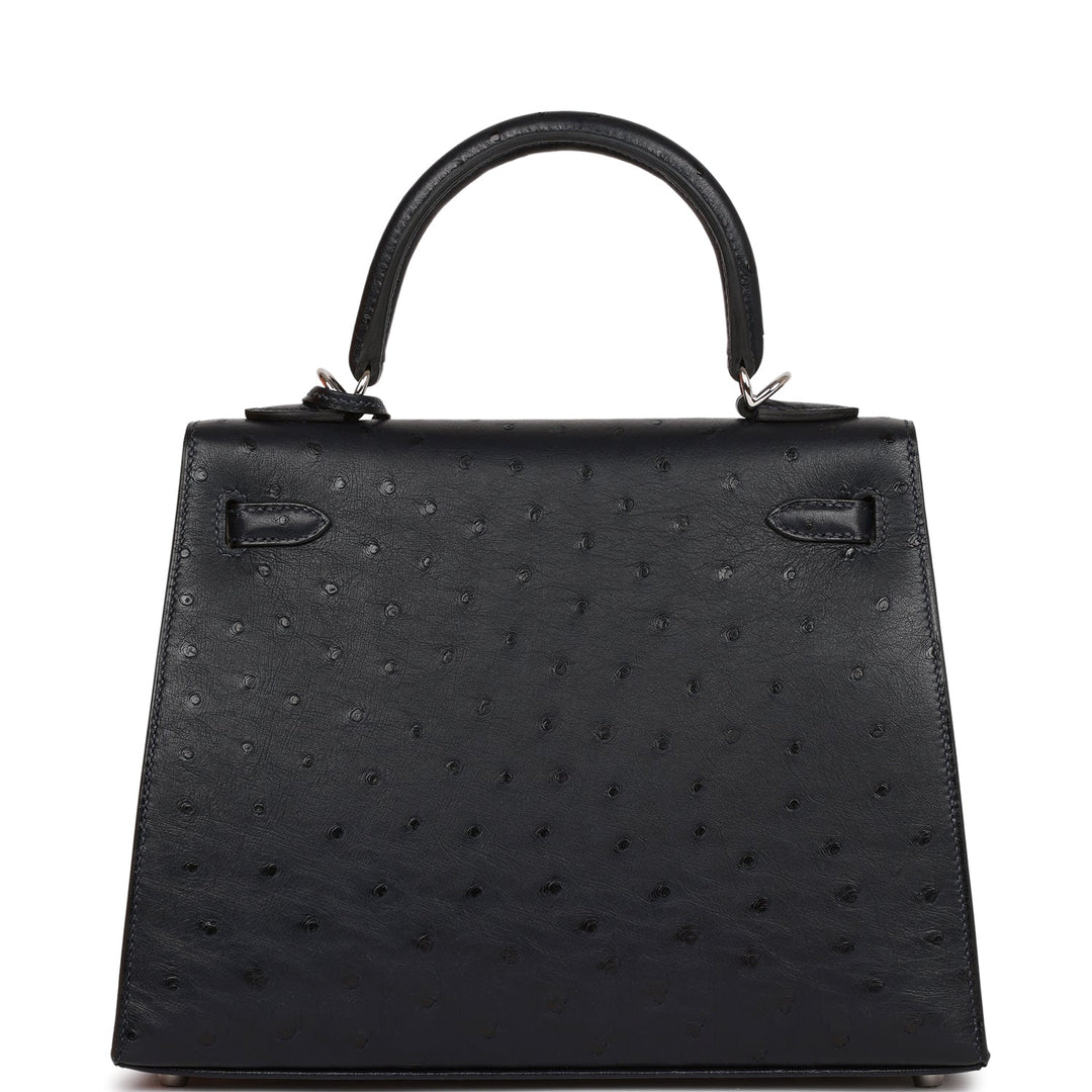 Hermes Kelly 25 Sellier Caban Ostrich Palladium Hardware