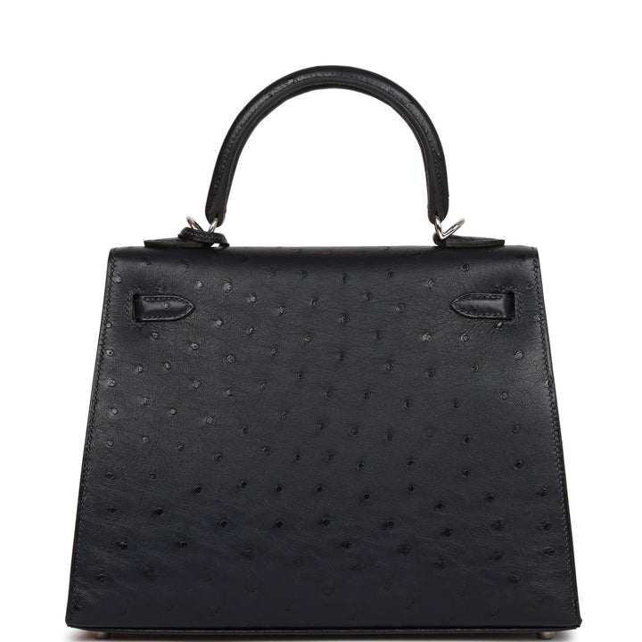 Hermes Kelly 25 Sellier Caban Ostrich Palladium Hardware