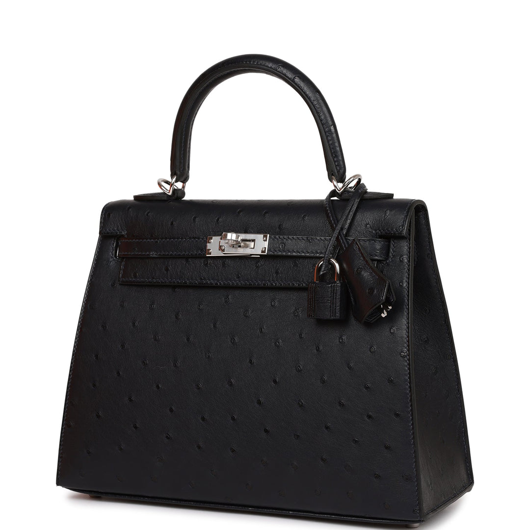 Hermes Kelly 25 Sellier Caban Ostrich Palladium Hardware