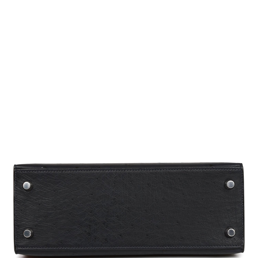 Hermes Kelly 25 Sellier Caban Ostrich Palladium Hardware