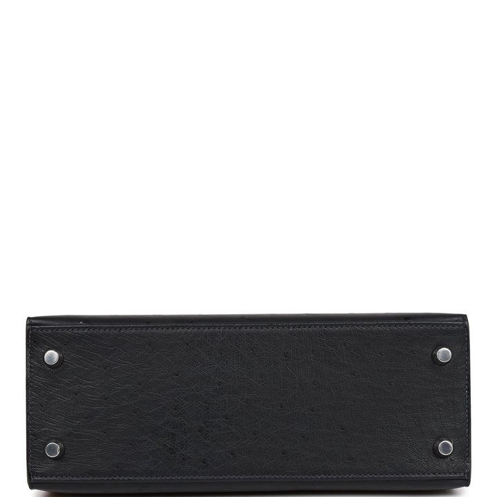 Hermes Kelly 25 Sellier Caban Ostrich Palladium Hardware