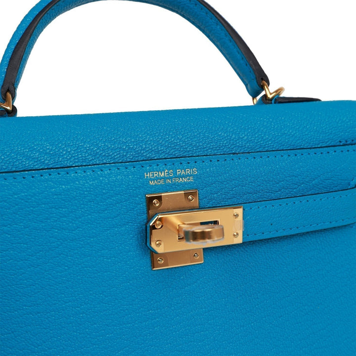 Hermes Kelly 20 Sellier Bleu Frida Chevre Gold Hardware