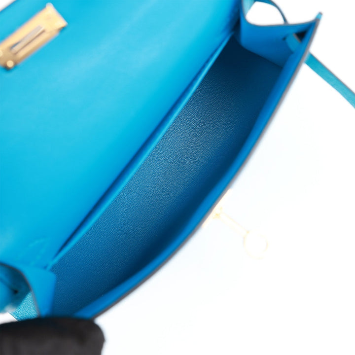 Hermes Kelly 20 Sellier Bleu Frida Chevre Gold Hardware