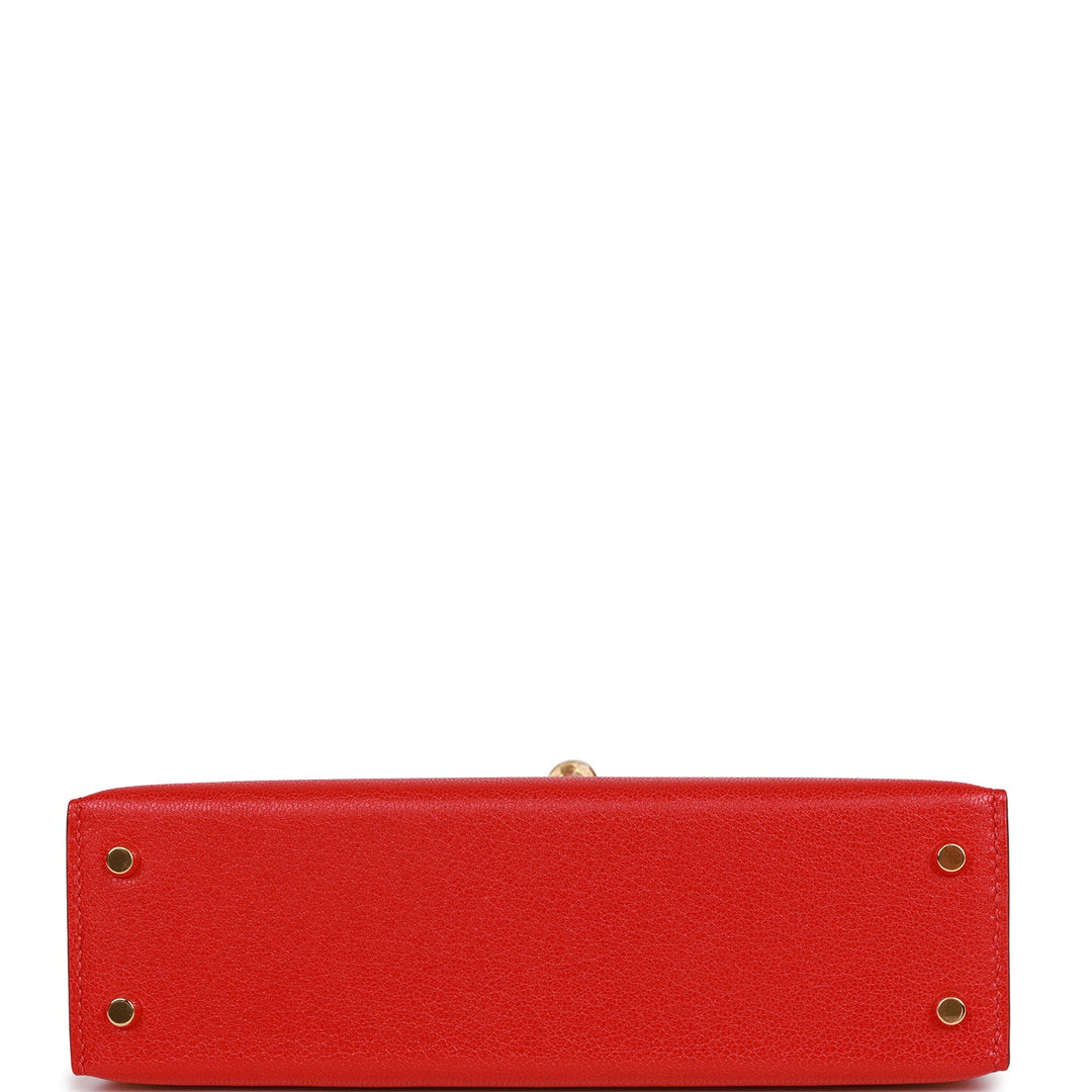 Hermes Kelly 20 Sellier Rouge de Coeur Chevre Gold Hardware