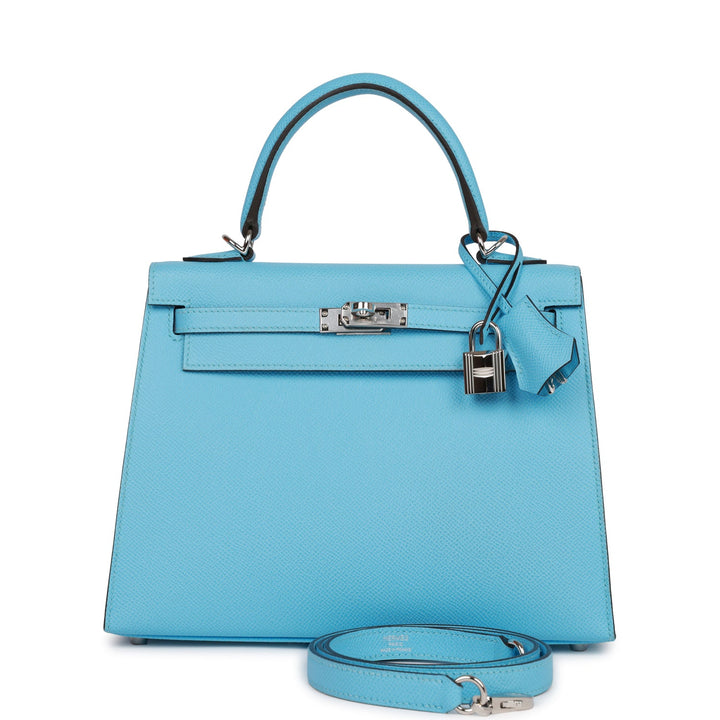 Hermes Kelly 25 Sellier Celeste Epsom Palladium Hardware
