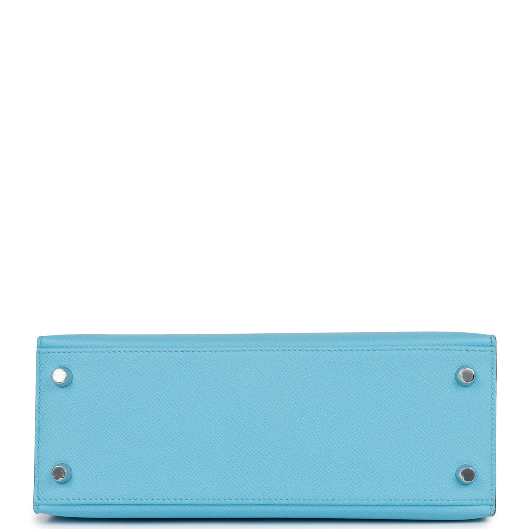 Hermes Kelly 25 Sellier Celeste Epsom Palladium Hardware