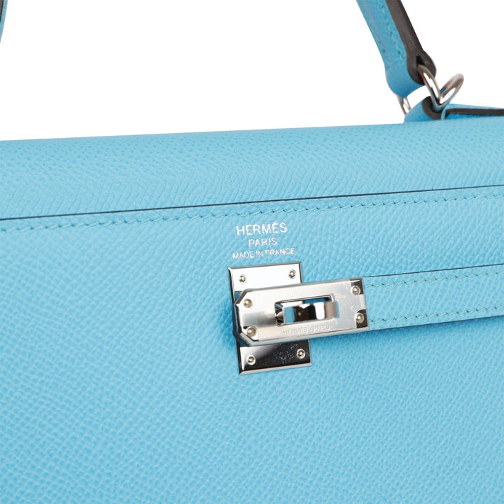 Hermes Kelly 25 Sellier Celeste Epsom Palladium Hardware