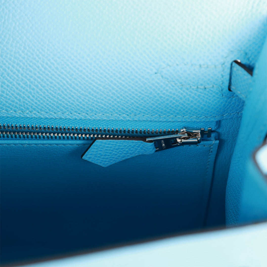 Hermes Kelly 25 Sellier Celeste Epsom Palladium Hardware