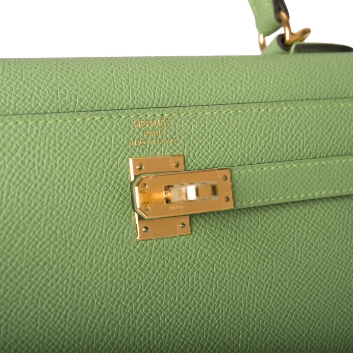 Hermes Kelly 25 Sellier Vert Criquet Epsom Gold Hardware