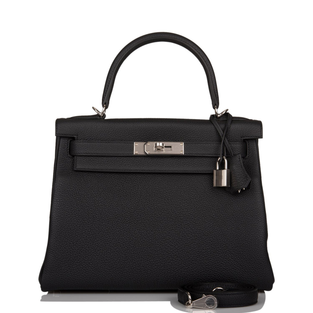 Hermes Kelly 28 Retourne Black Togo Palladium Hardware
