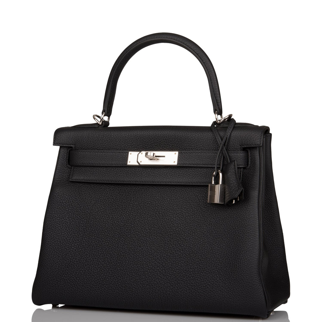 Hermes Kelly 28 Retourne Black Togo Palladium Hardware