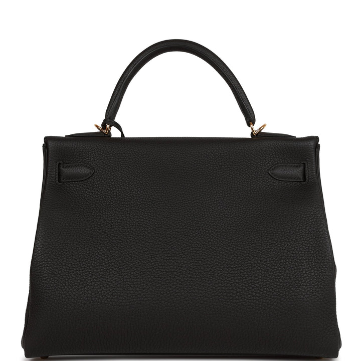 Hermes Kelly 32 Retourne Black Togo Gold Hardware