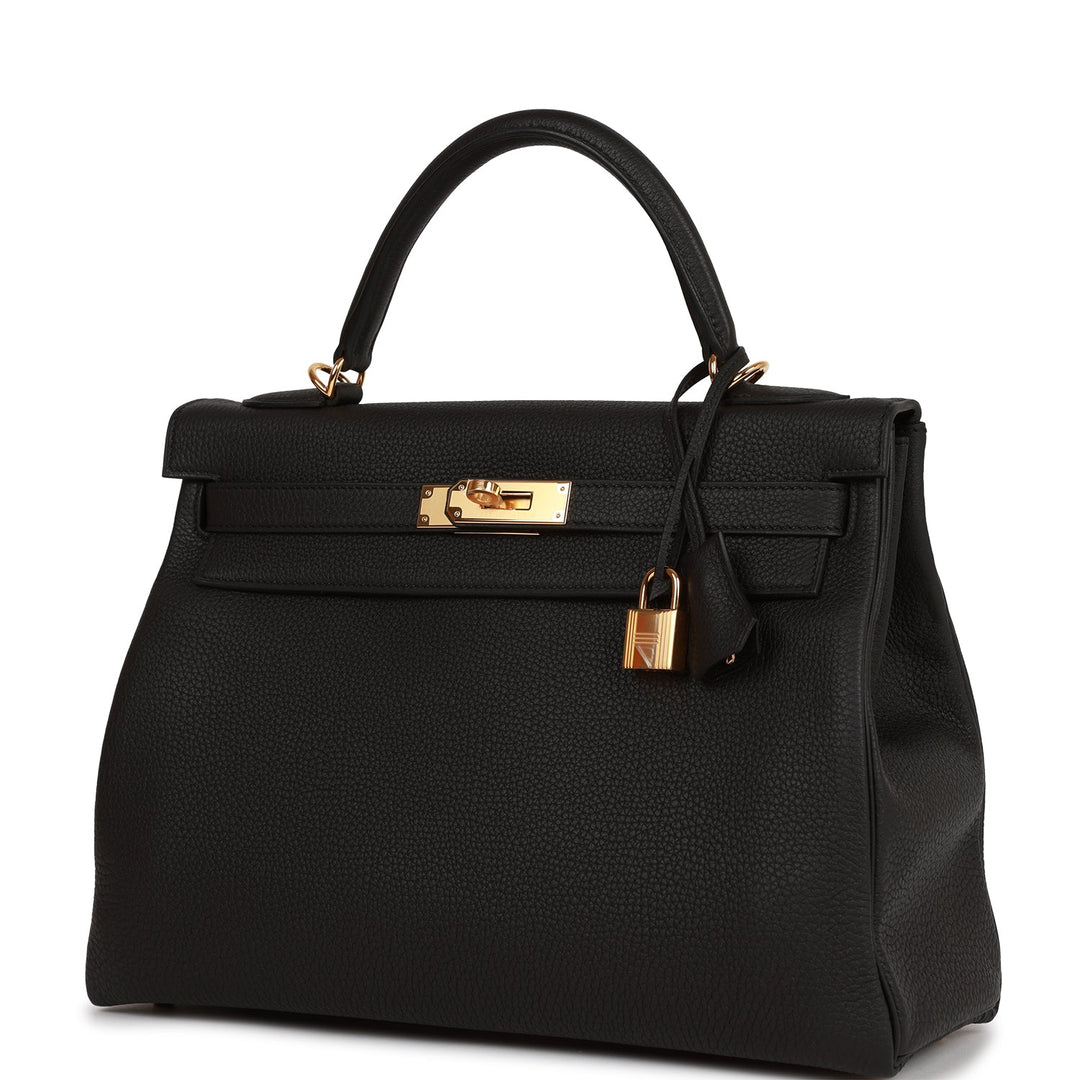 Hermes Kelly 32 Retourne Black Togo Gold Hardware