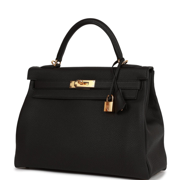 Hermes Kelly 32 Retourne Black Togo Gold Hardware