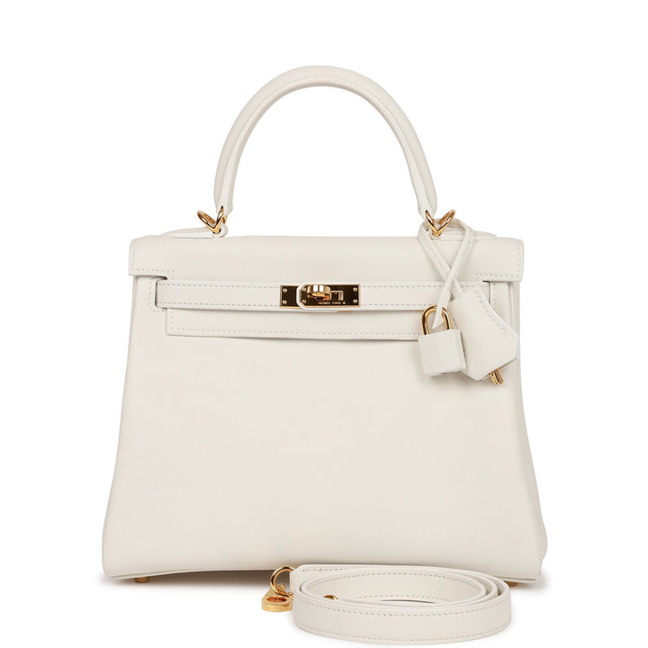 Hermes Kelly 25 Retourne White Swift Gold Hardware
