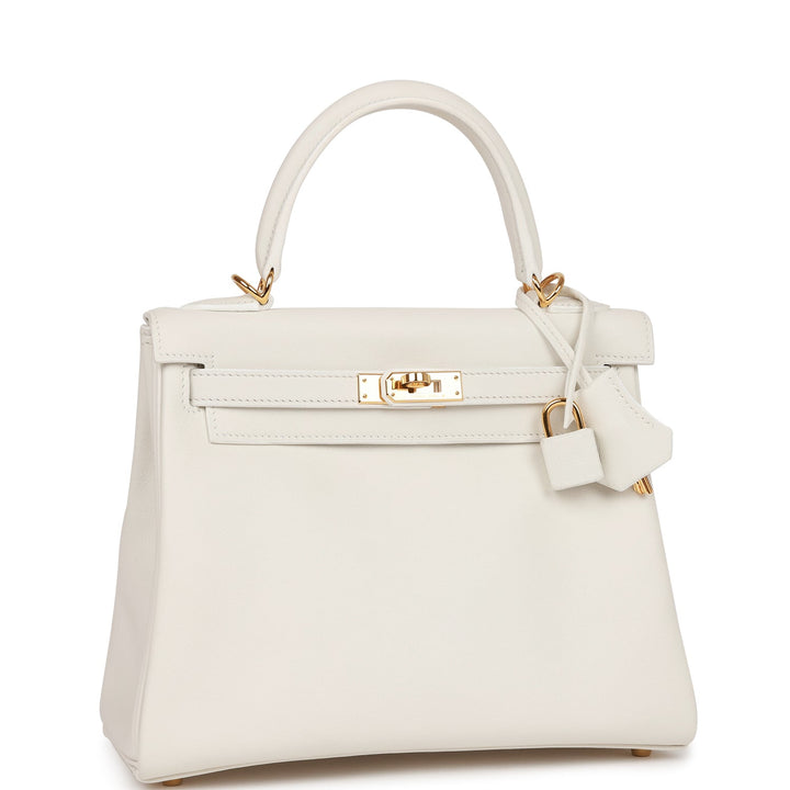 Hermes Kelly 25 Retourne White Swift Gold Hardware