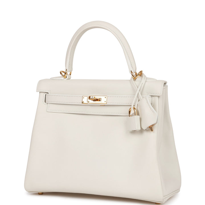 Hermes Kelly 25 Retourne White Swift Gold Hardware