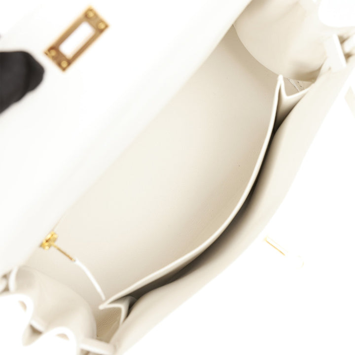 Hermes Kelly 25 Retourne White Swift Gold Hardware