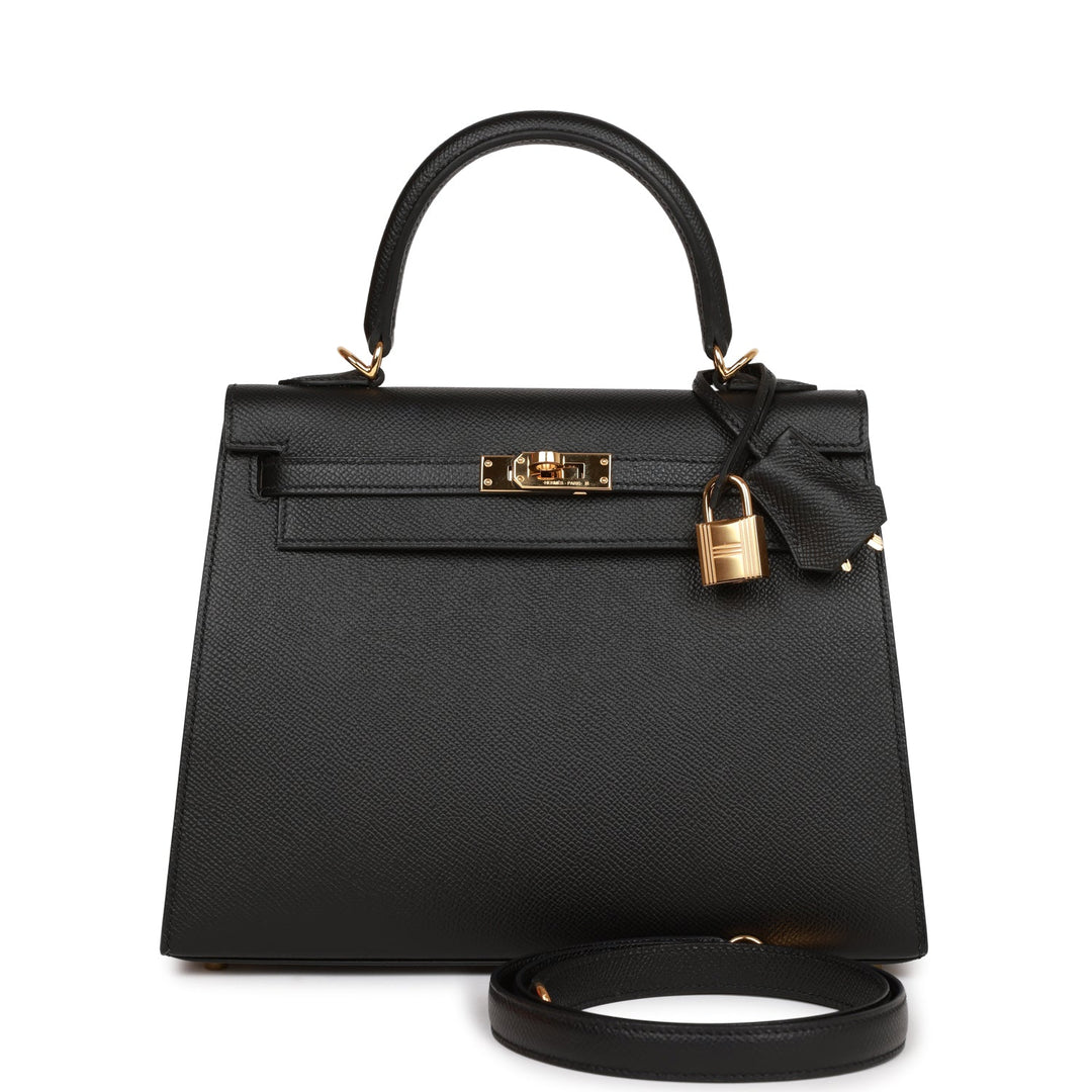 Hermes Kelly 25 Sellier Black Epsom  Gold Hardware